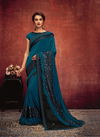 Peacock Blue Colour Latest Fancy Designer Party Wear Sequins Fabric Frill Handwork Buttis Lycra Heavy Saree Collection 11314 